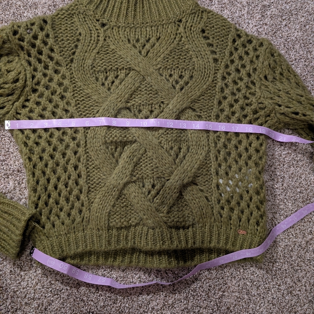 Gold Digger Denim, Olive Green Cable Knit Turtleneck Sweater - Picture 5 of 8